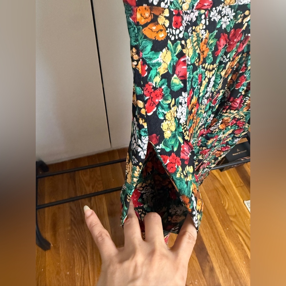 Philosophy Green Floral Maxi dress button down with Red & Yellow Blooms M/L - Picture 5 of 6